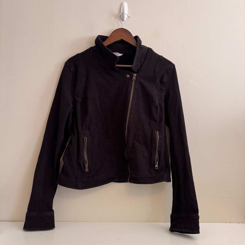 Women's Sz Lg 12-14 Cotton Black Asymmetrical Zip Moto Jacket Grunge Fall